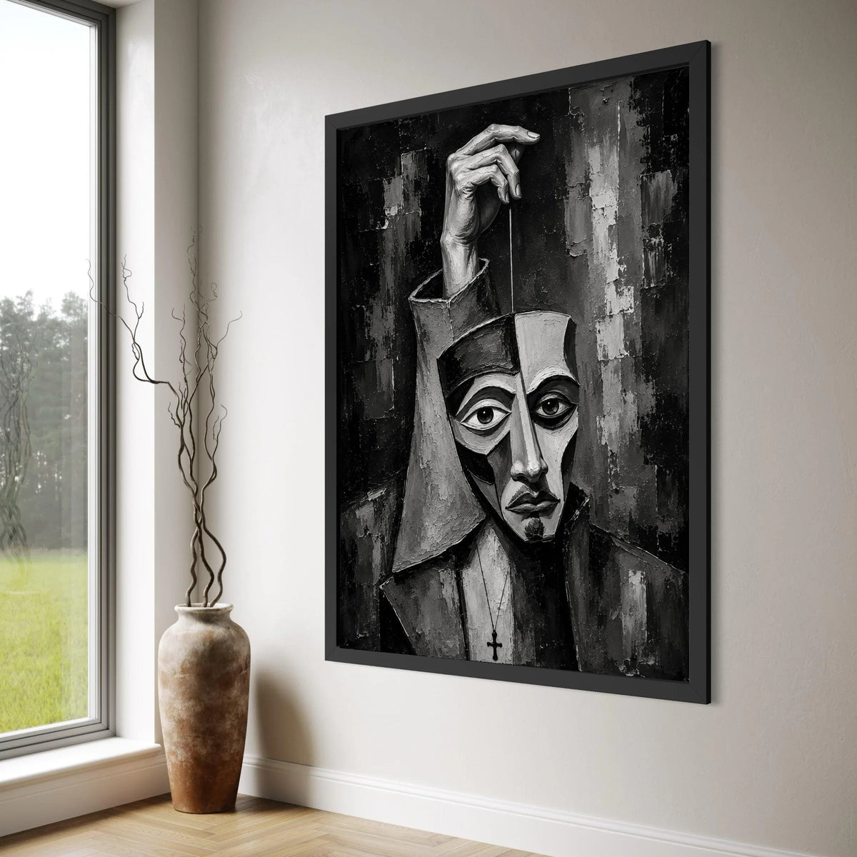 Surreal Abstract Portrait Canvas, Black and White Face Art, Expressionist Wall Decor, Modern Figurative Canvas, Moody Home Print Art