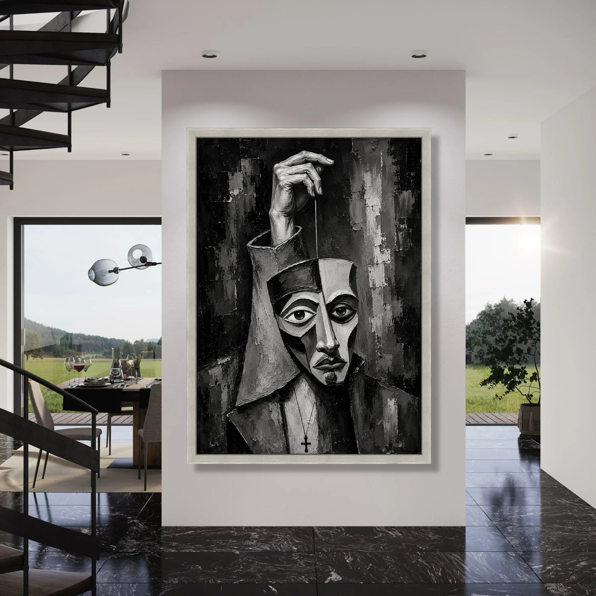 Surreal Abstract Portrait Canvas, Black and White Face Art, Expressionist Wall Decor, Modern Figurative Canvas, Moody Home Print Art