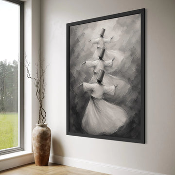 Whirling Dervishes Dance Canvas, Spiritual Movement Art, Monochrome Sufi Whirling, Meditation Wall Decor, Mystical Dance Canvas Print Art