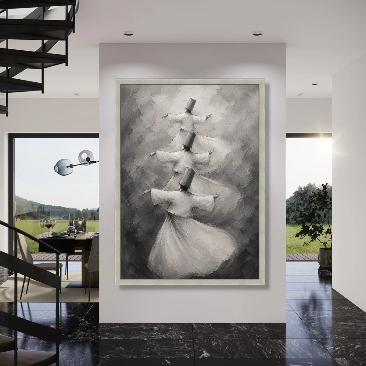 Whirling Dervishes Dance Canvas, Spiritual Movement Art, Monochrome Sufi Whirling, Meditation Wall Decor, Mystical Dance Canvas Print Art