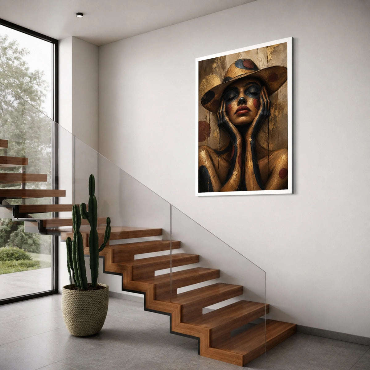 Abstract Woman Portrait Canvas, Artistic Face Paint Wall Art, Modern Expression Canvas, Contemporary Female Figure Decoration Print Art