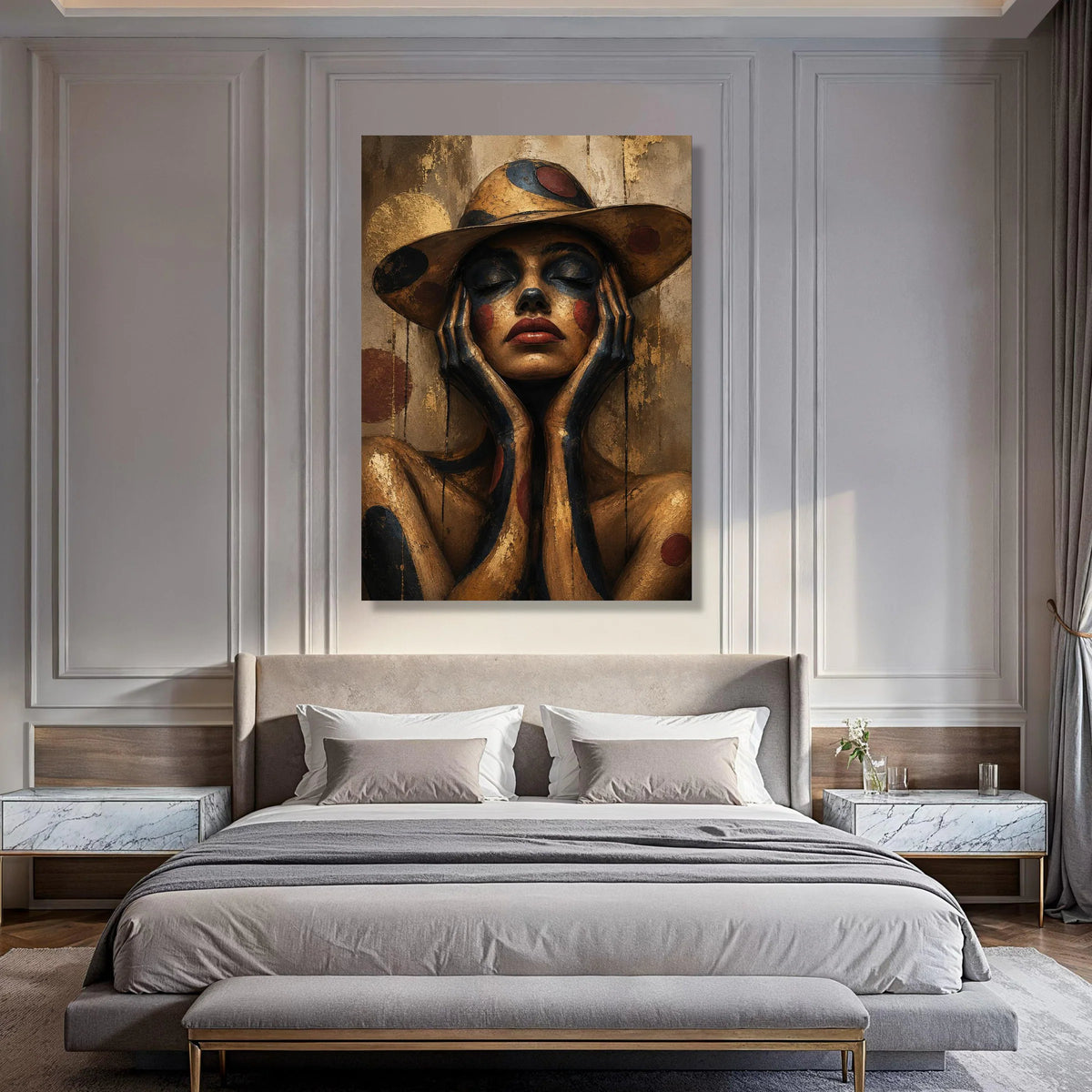 Abstract Woman Portrait Canvas, Artistic Face Paint Wall Art, Modern Expression Canvas, Contemporary Female Figure Decoration Print Art