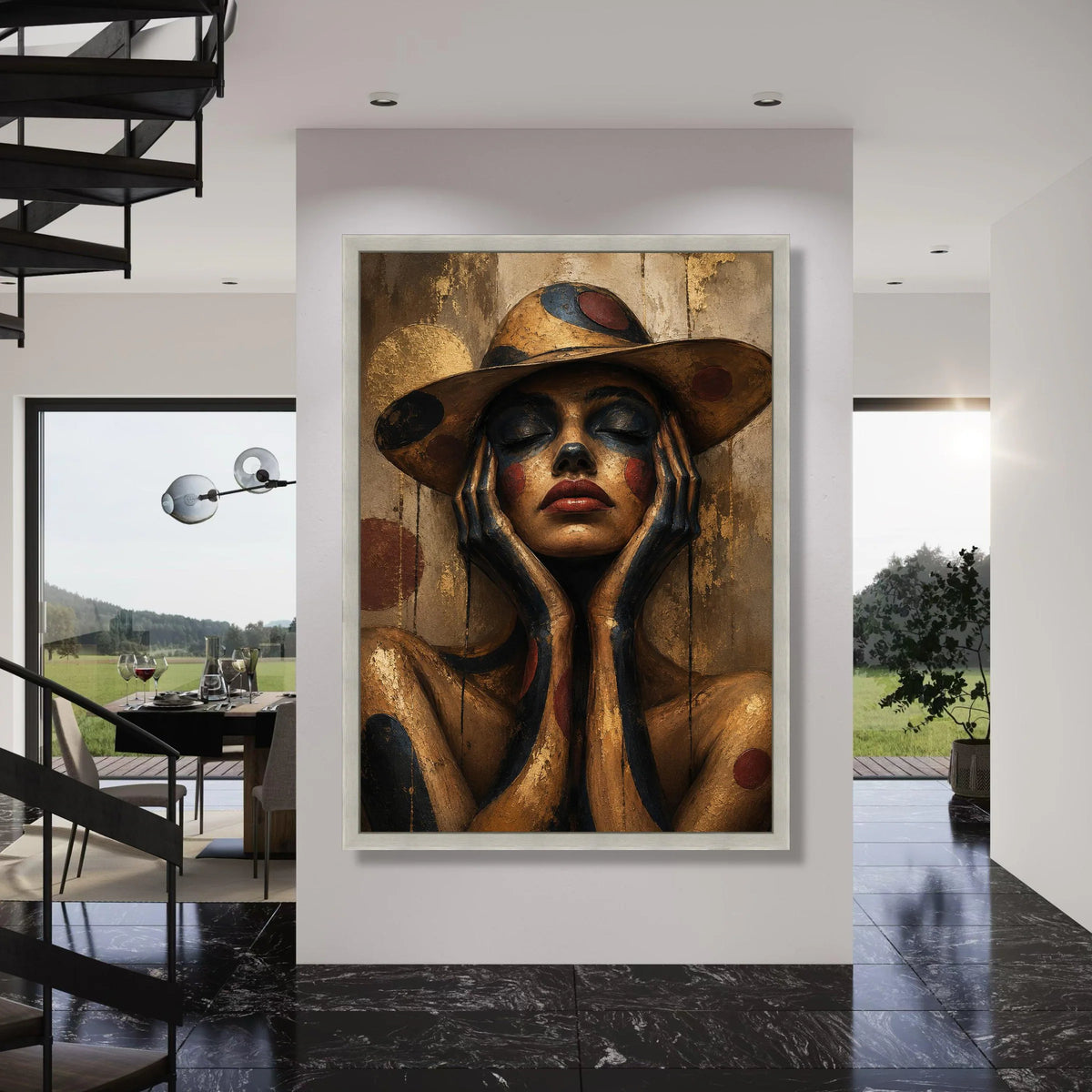 Abstract Woman Portrait Canvas, Artistic Face Paint Wall Art, Modern Expression Canvas, Contemporary Female Figure Decoration Print Art