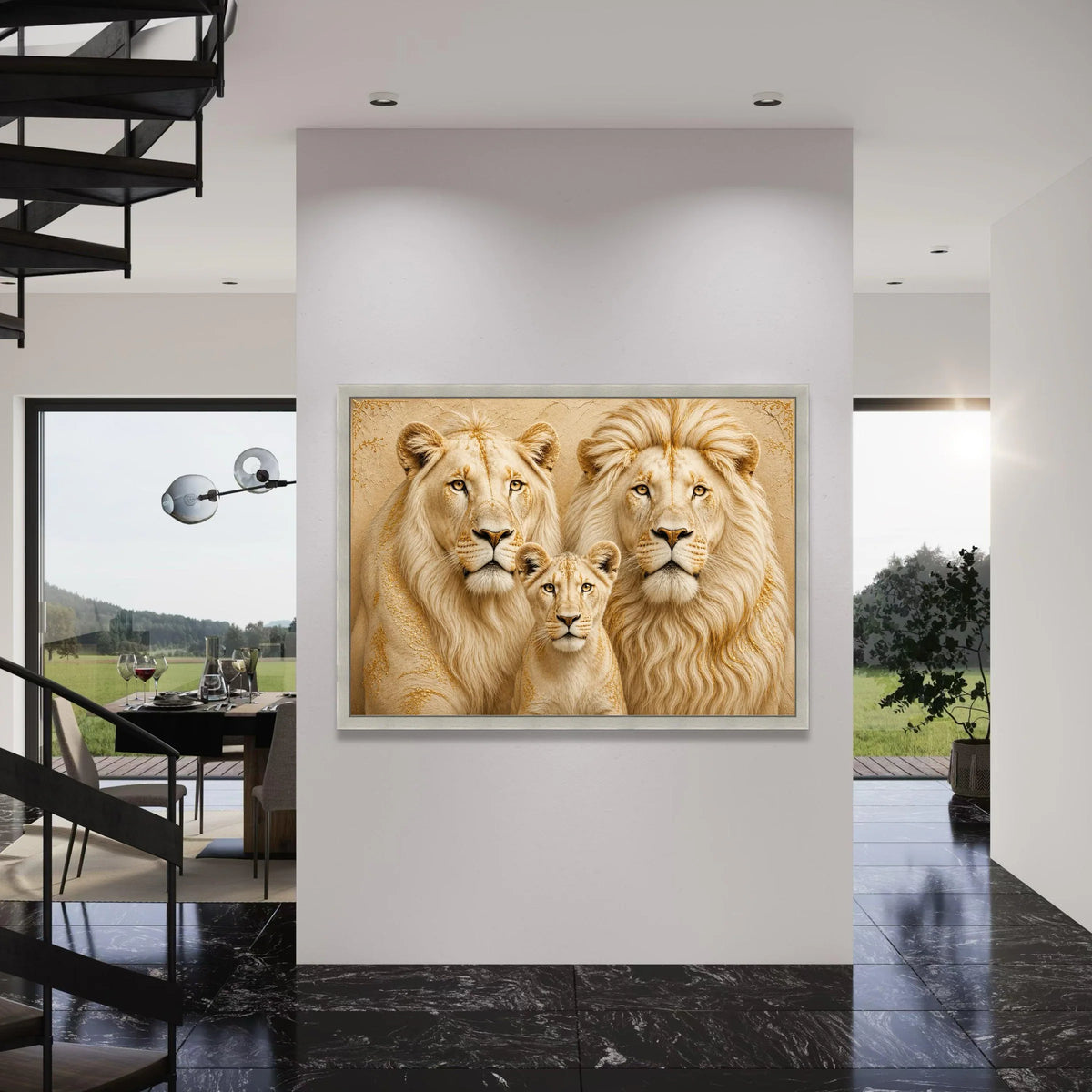 Majestic Lion Family Portrait Canvas, Wildlife Animal Wall Art, Safari Nature Canvas, Elegant Home Decoration, Ready to Hang Print Art