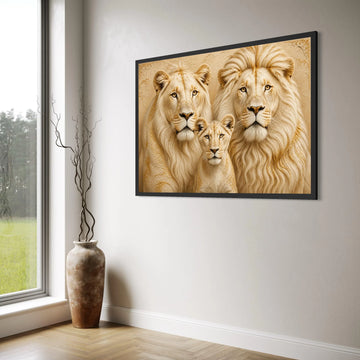 Majestic Lion Family Portrait Canvas, Wildlife Animal Wall Art, Safari Nature Canvas, Elegant Home Decoration, Ready to Hang Print Art