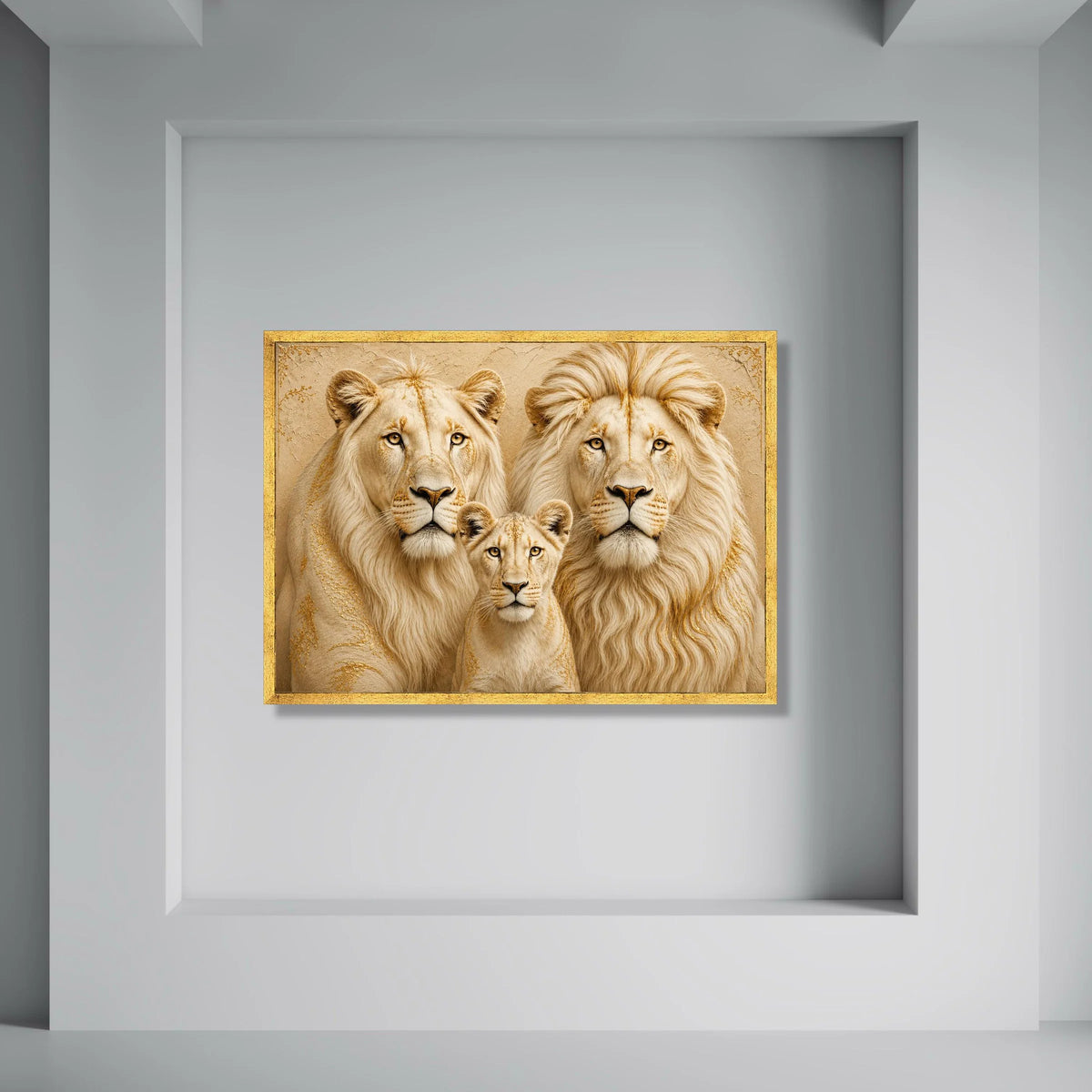 Majestic Lion Family Portrait Canvas, Wildlife Animal Wall Art, Safari Nature Canvas, Elegant Home Decoration, Ready to Hang Print Art