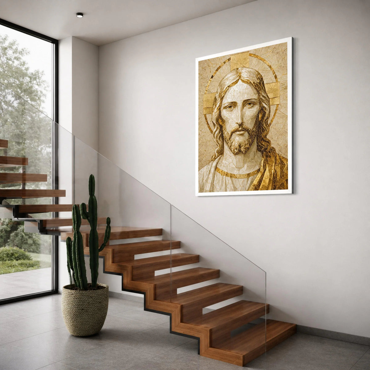 Sacred Jesus Portrait Canvas, Mosaic Christian Wall Art, Religious Icon Canvas, Spiritual Home Decoration, Inspirational Canvas Print Art