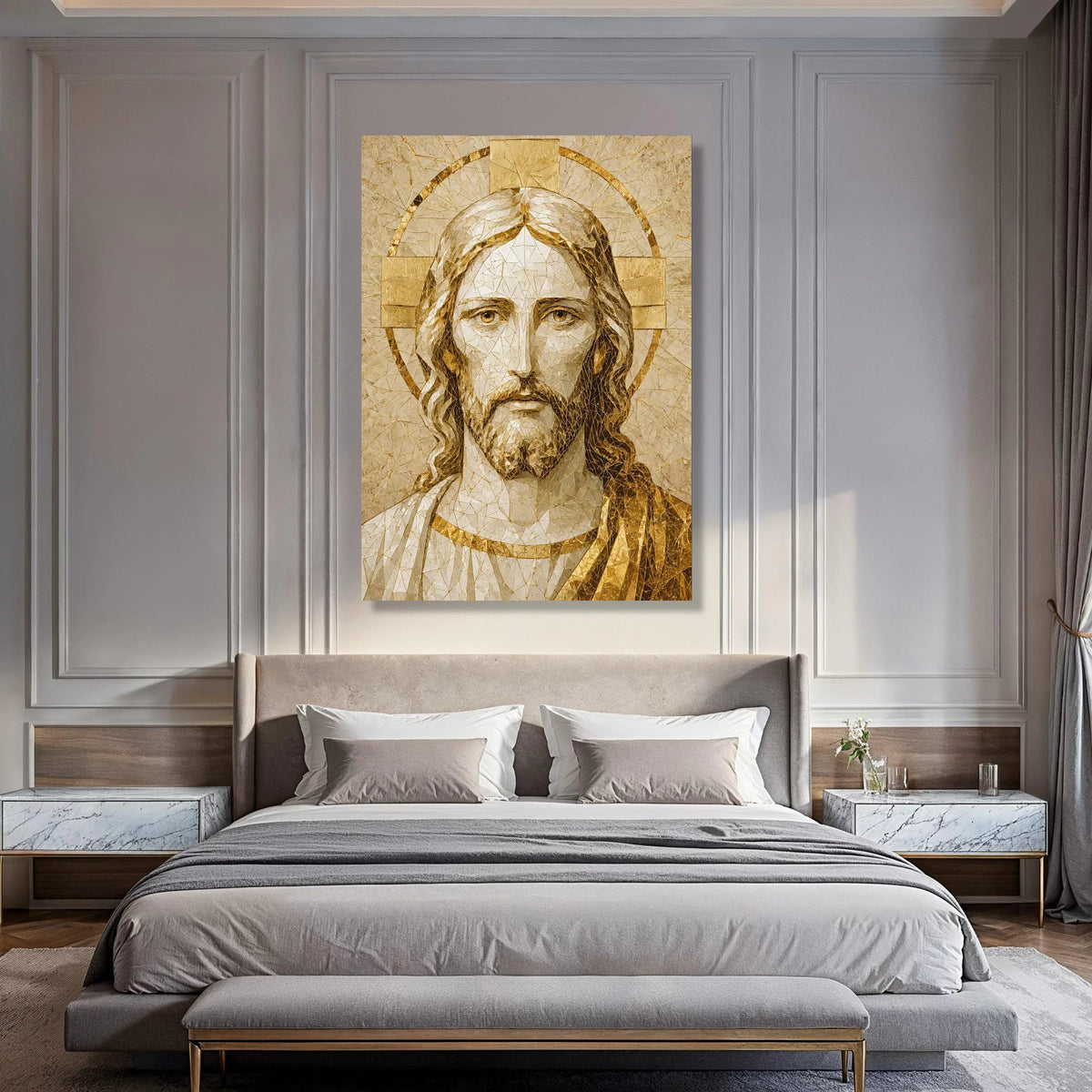 Sacred Jesus Portrait Canvas, Mosaic Christian Wall Art, Religious Icon Canvas, Spiritual Home Decoration, Inspirational Canvas Print Art