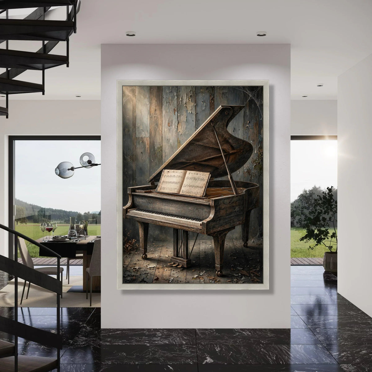 Vintage Grand Piano with Sheet Music Canvas, Antique Musical Instrument Wall Art, Rustic Home Decor, Classic Music Canvas, Print Art