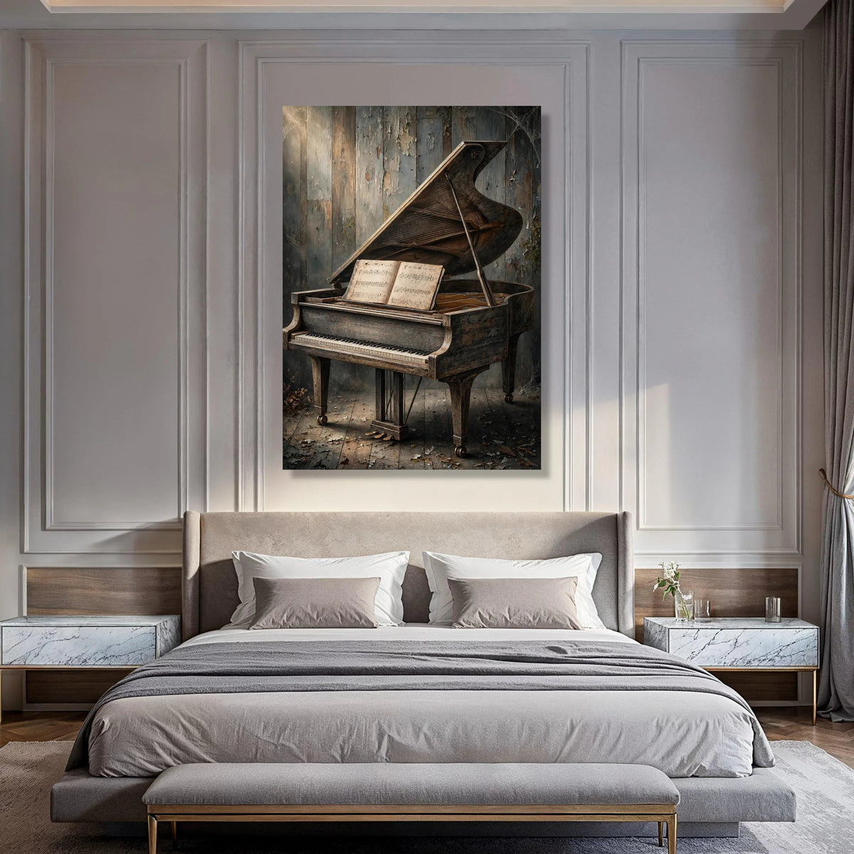 Vintage Grand Piano with Sheet Music Canvas, Antique Musical Instrument Wall Art, Rustic Home Decor, Classic Music Canvas, Print Art