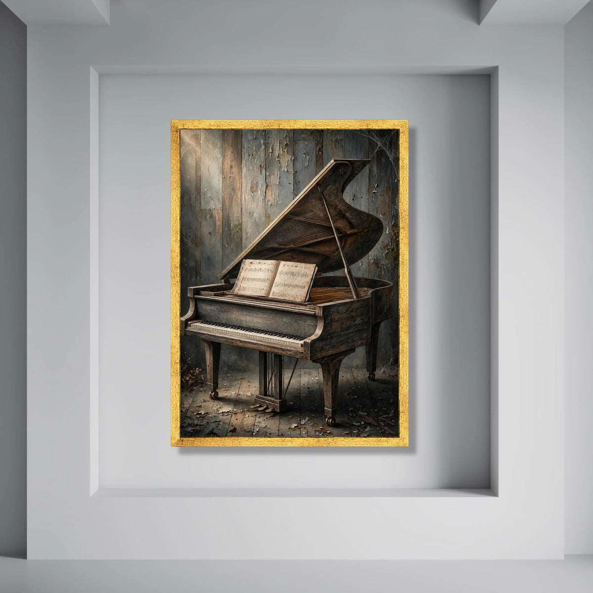 Vintage Grand Piano with Sheet Music Canvas, Antique Musical Instrument Wall Art, Rustic Home Decor, Classic Music Canvas, Print Art