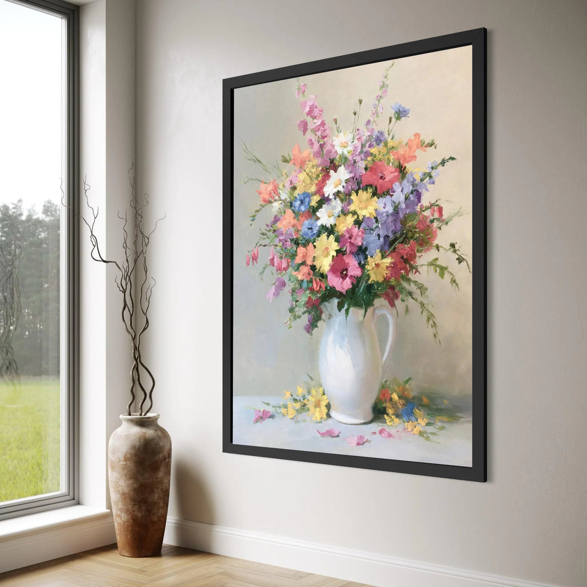 Colorful Wildflower Bouquet Canvas, Floral Still Life Wall Art, Vibrant Garden Flowers, Home Decor Canvas, Ready to Hang Painting Print Art