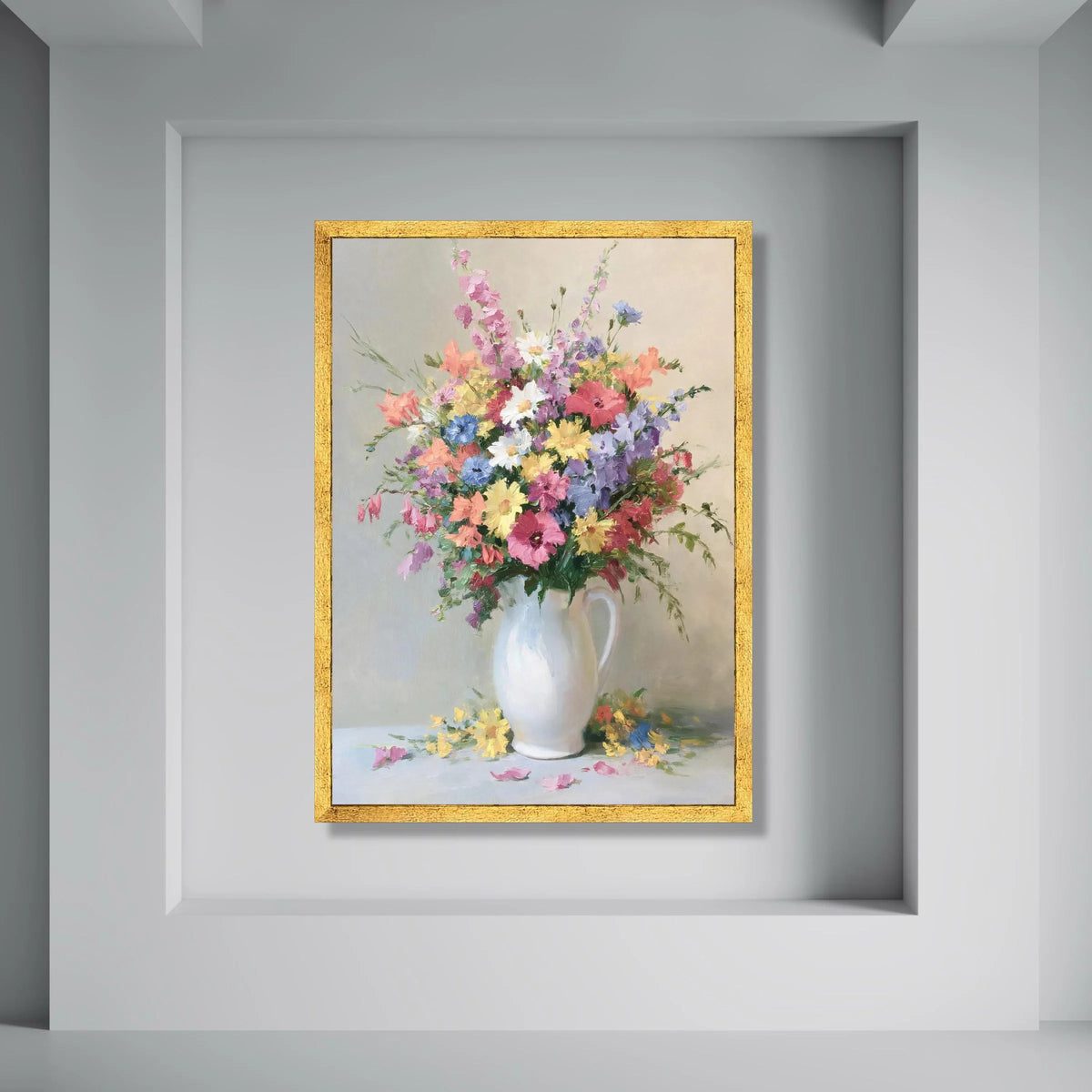 Colorful Wildflower Bouquet Canvas, Floral Still Life Wall Art, Vibrant Garden Flowers, Home Decor Canvas, Ready to Hang Painting Print Art