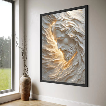 Radiant Face of Serenity Canvas, Elegant Light and Flowing Hair Wall Art, Modern Decorative Portrait, Spiritual Home Decoration Print Art