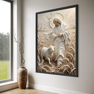 Peaceful Shepherd and Lamb Canvas Wall Art, Spiritual Religious Canvas, Jesus Wheat Field, Sacred Home Décor, Inspirational Canvas Print Art