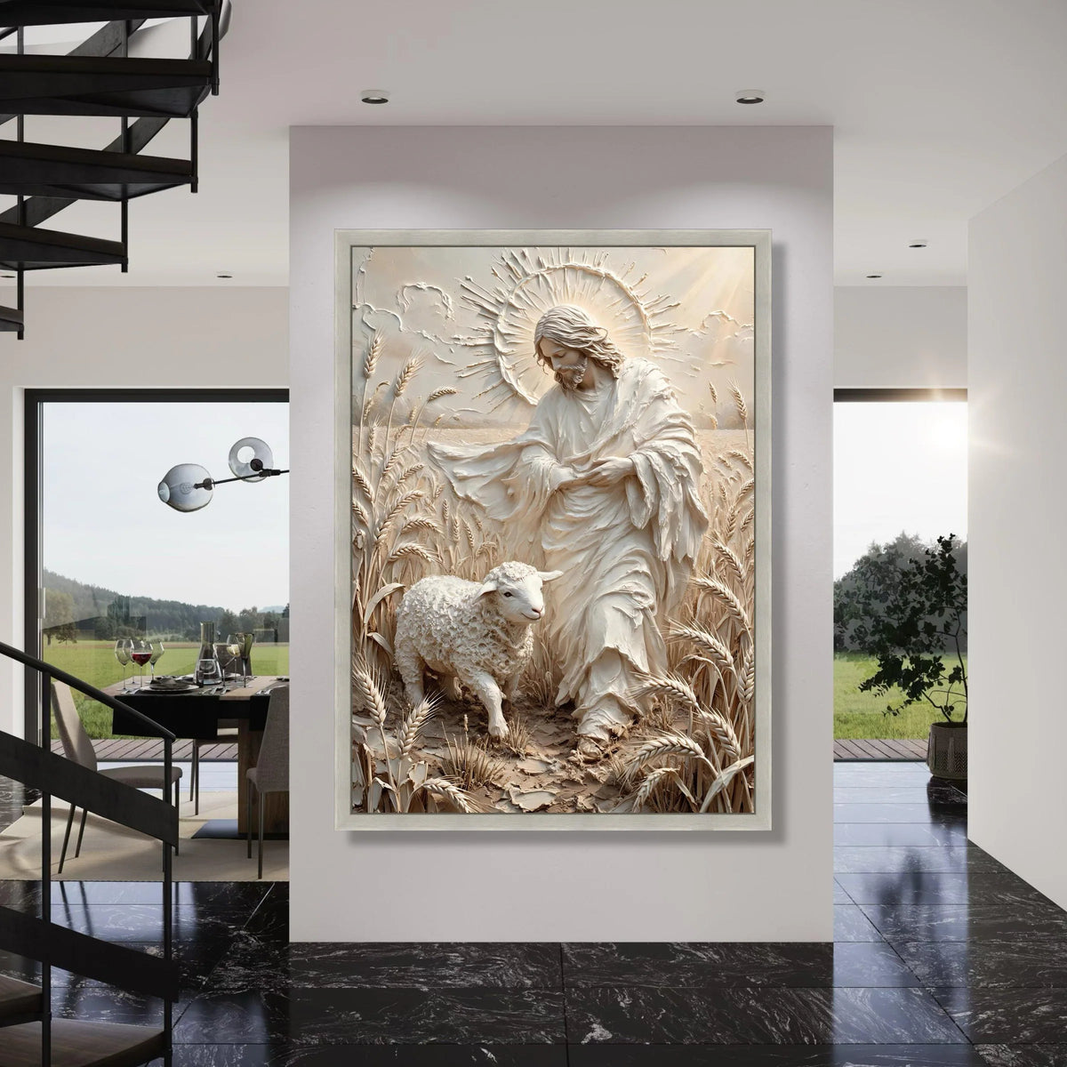 Peaceful Shepherd and Lamb Canvas Wall Art, Spiritual Religious Canvas, Jesus Wheat Field, Sacred Home Décor, Inspirational Canvas Print Art
