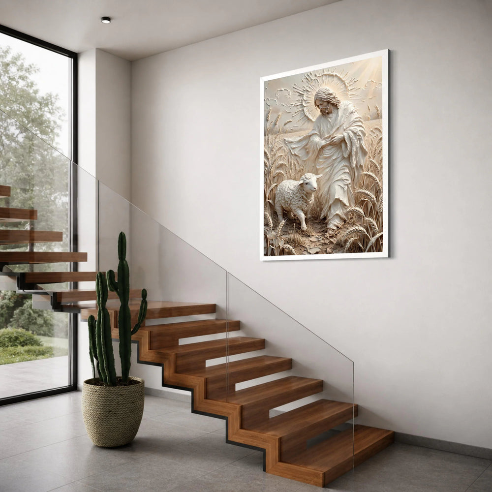 Peaceful Shepherd and Lamb Canvas Wall Art, Spiritual Religious Canvas, Jesus Wheat Field, Sacred Home Décor, Inspirational Canvas Print Art