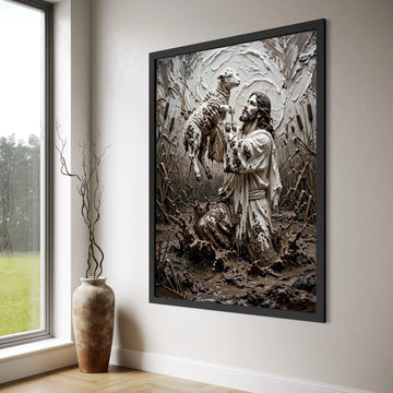 Spiritual Shepherd Holding Lamb Canvas, Inspirational Religious Wall Art, Faith and Hope Decoration, Christian Home Canvas Print Print Art