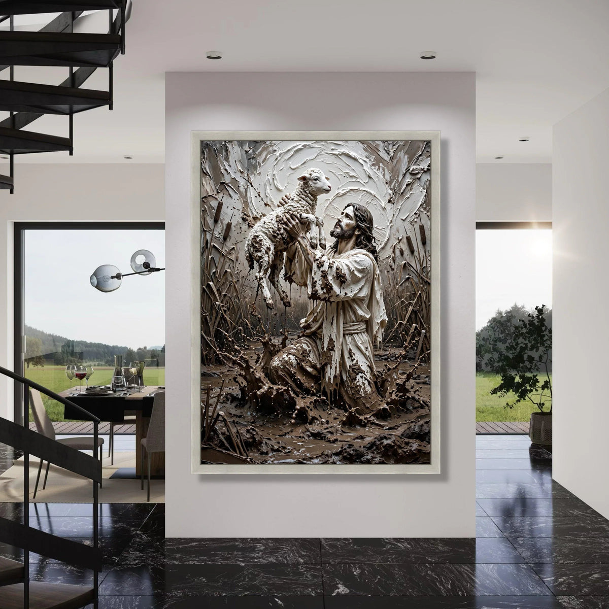 Spiritual Shepherd Holding Lamb Canvas, Inspirational Religious Wall Art, Faith and Hope Decoration, Christian Home Canvas Print Print Art