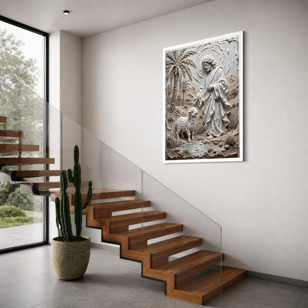 Jesus with Lamb Canvas Wall Art, Christian Religious Decor, Faith and Peace Artwork, Spiritual Canvas Painting, Wall Hanging for Print Art