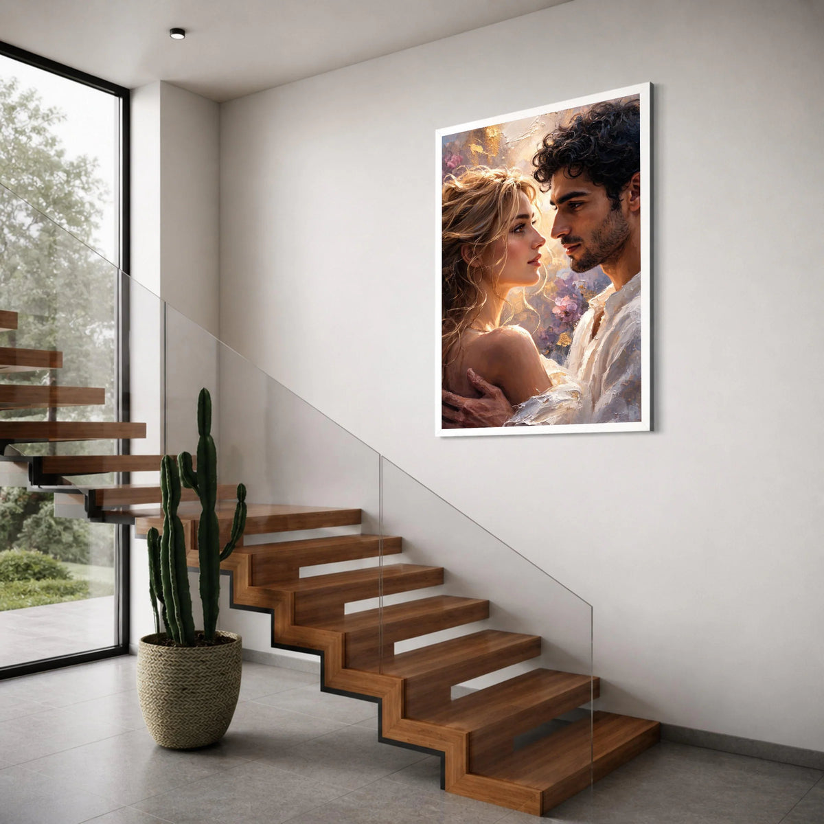 Romantic Couple Portrait Canvas, Intimate Lovers Wall Art, Elegant Home Decor, Emotional Expression Canvas, Modern Classic Print Art
