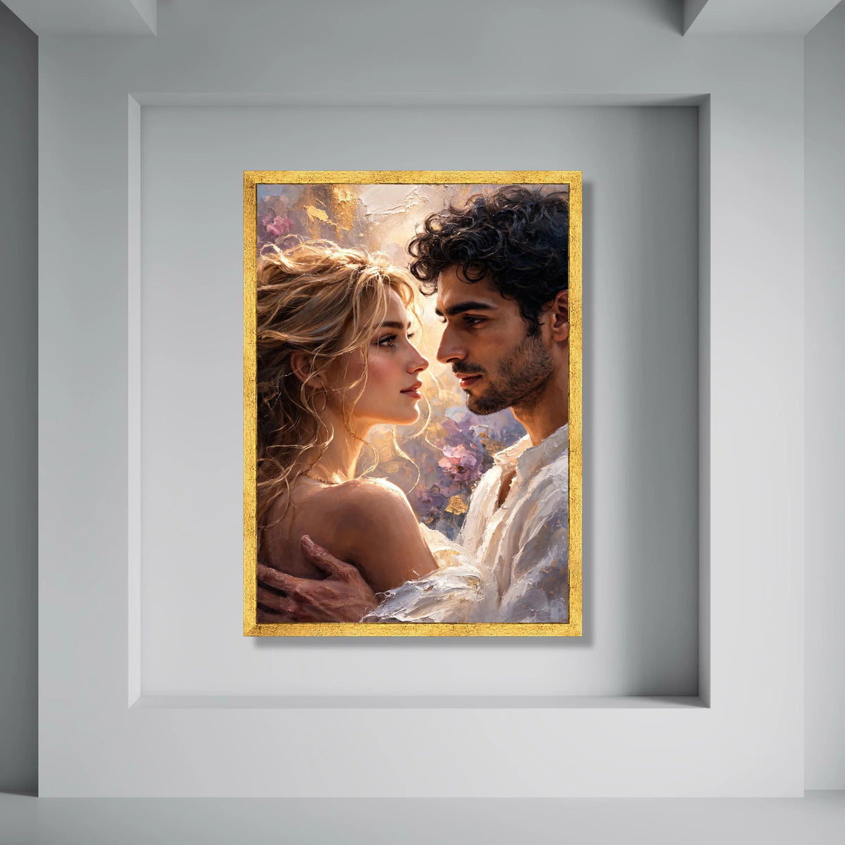 Romantic Couple Portrait Canvas, Intimate Lovers Wall Art, Elegant Home Decor, Emotional Expression Canvas, Modern Classic Print Art