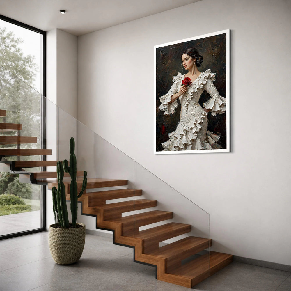 Elegant Woman with Rose Canvas, Romantic Portrait Wall Art, Vintage Style Home Decor, Floral Accent Canvas, Classic Ladies Print Art