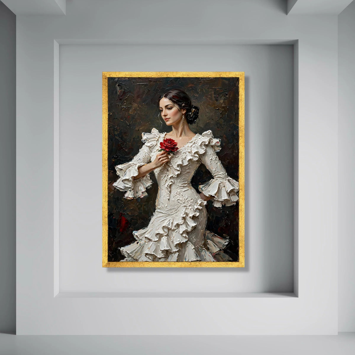 Elegant Woman with Rose Canvas, Romantic Portrait Wall Art, Vintage Style Home Decor, Floral Accent Canvas, Classic Ladies Print Art