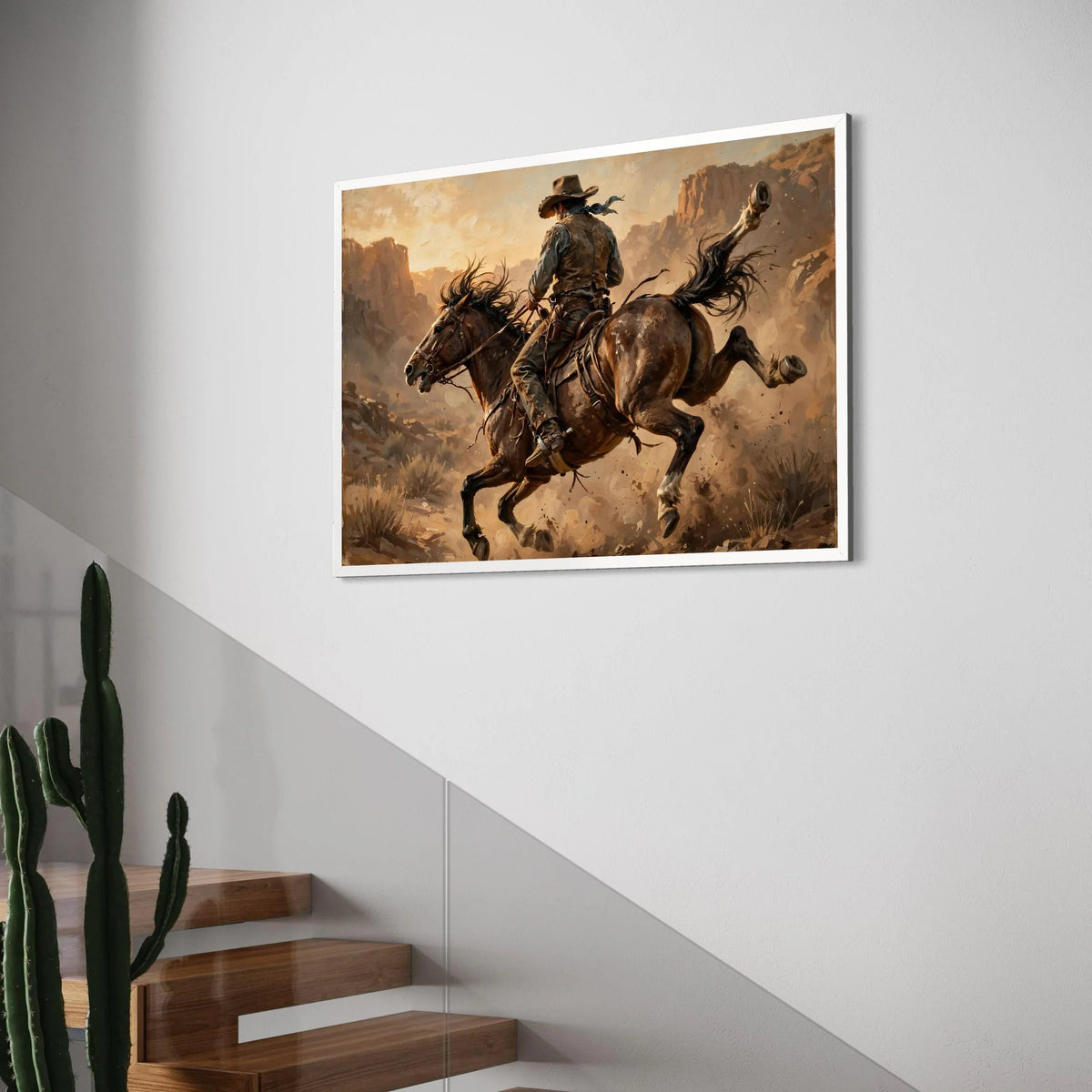 Western Cowboy Riding Horse Canvas Art, Wild West Scene, Rustic Ranch Wall Decoration, Equestrian Canvas Print, Adventure Print Art