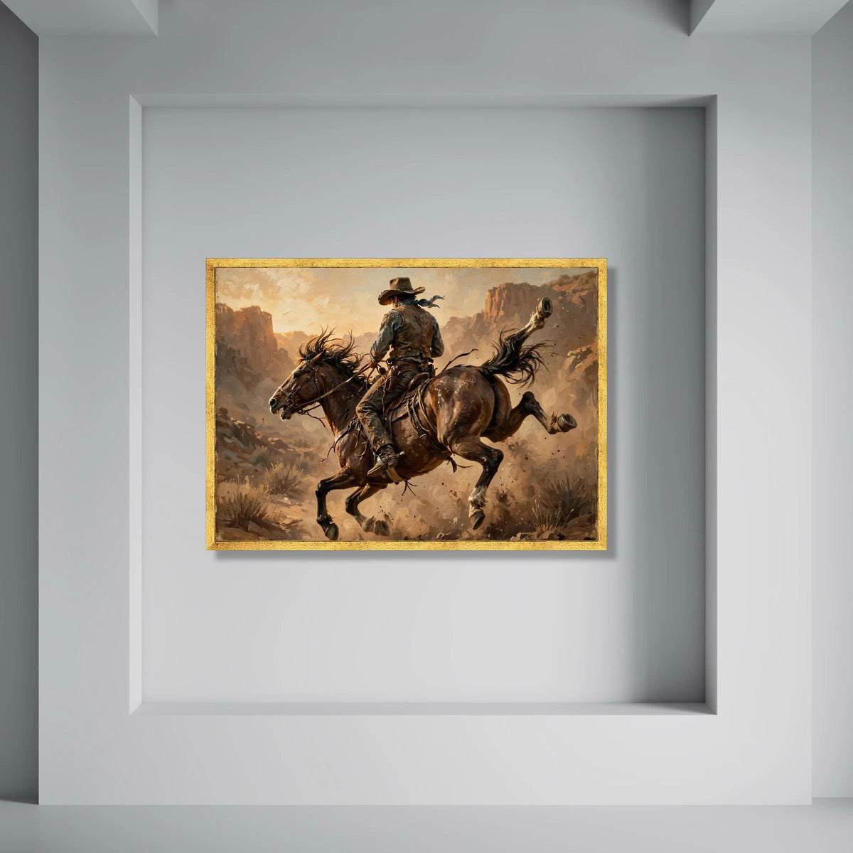 Western Cowboy Riding Horse Canvas Art, Wild West Scene, Rustic Ranch Wall Decoration, Equestrian Canvas Print, Adventure Print Art
