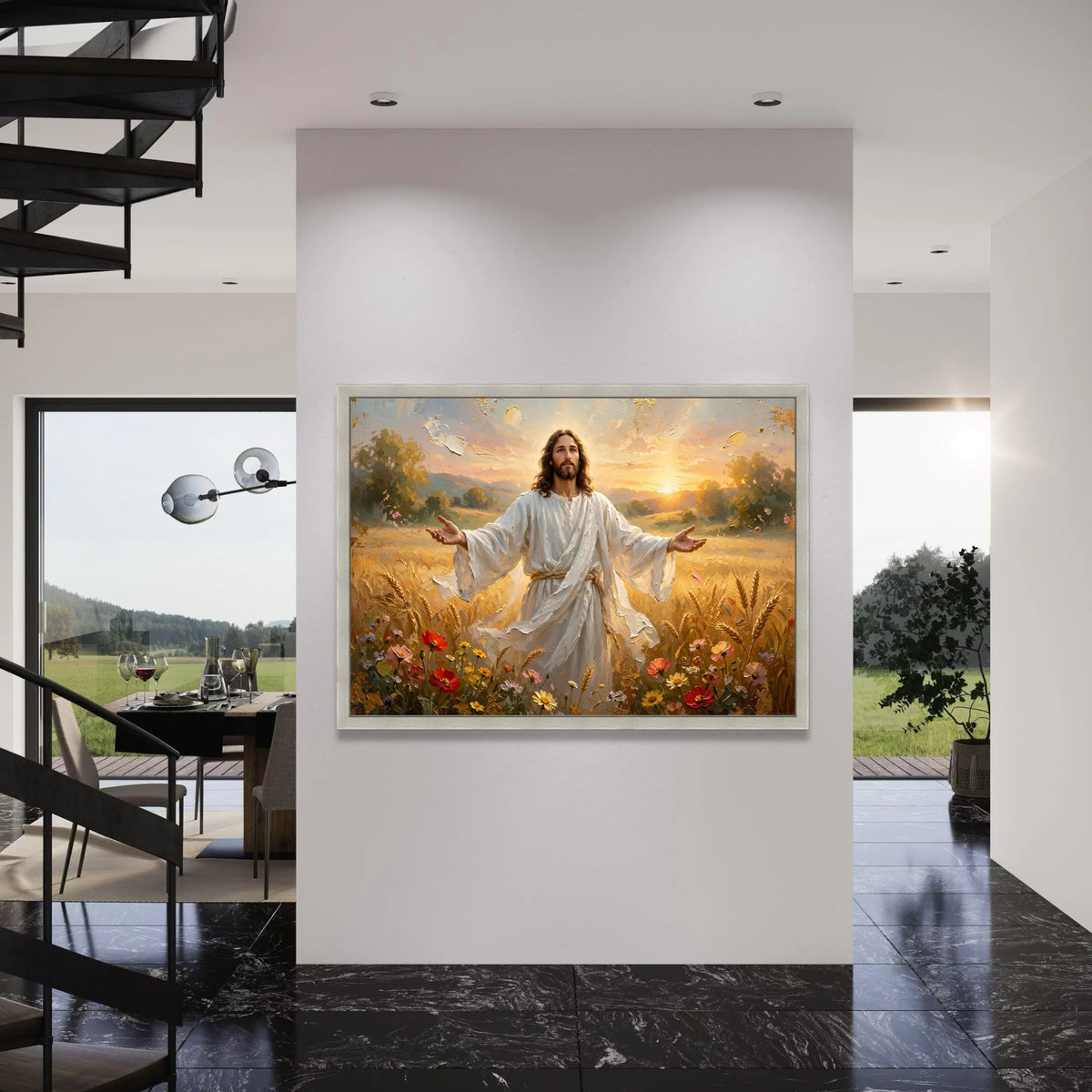Peaceful Jesus Wheat Field Canvas, Spiritual Wall Art, Sunrise Landscape Canvas, Faith and Nature Decoration, Inspirational Home Print Art