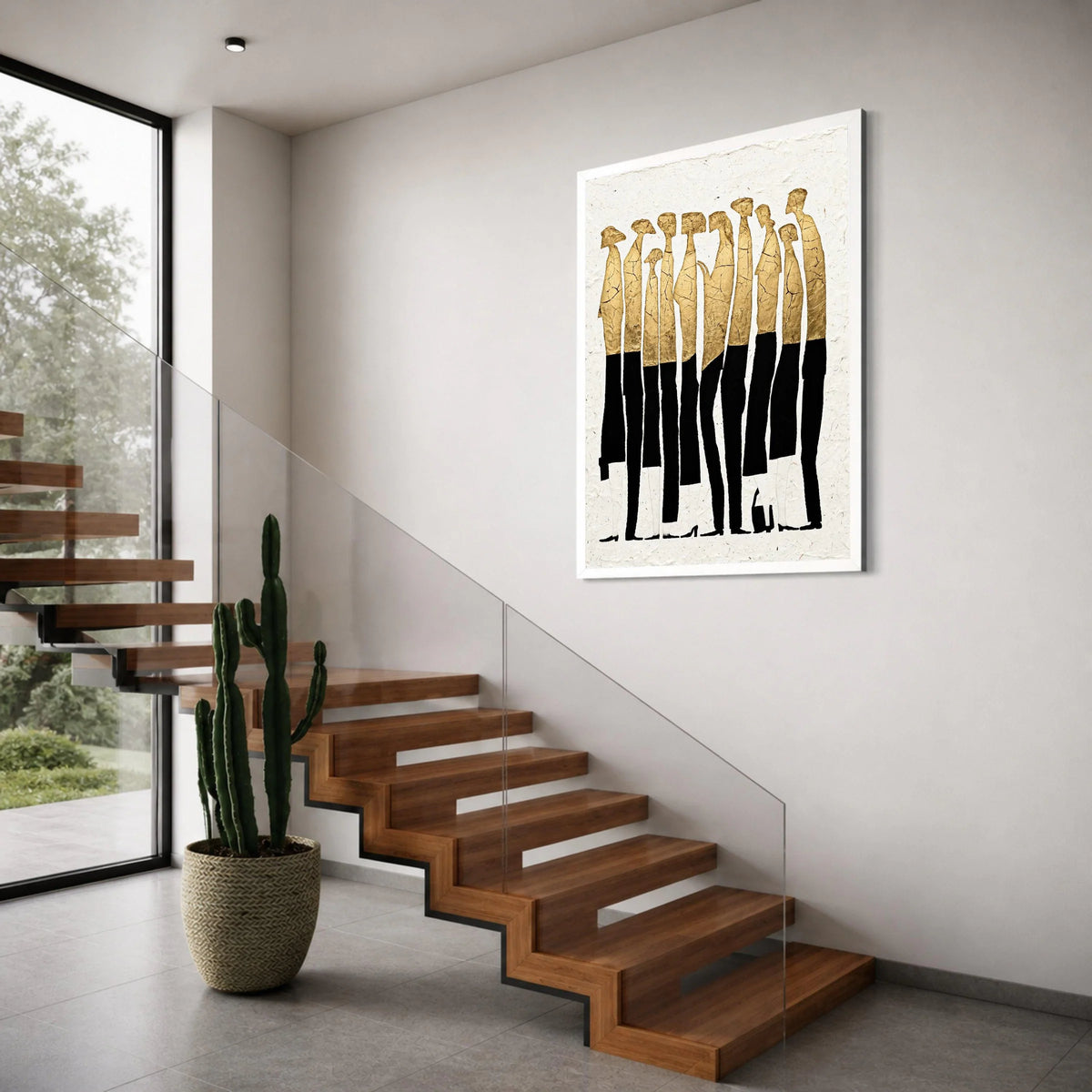Abstract Gold Figures Wall Art, Modern Silhouette Canvas, Minimalist Human Shapes, Contemporary Group Canvas, Elegant Home Print Art