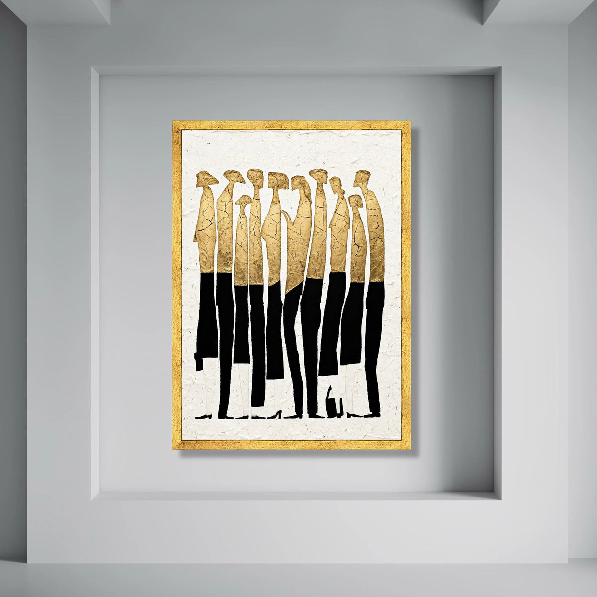 Abstract Gold Figures Wall Art, Modern Silhouette Canvas, Minimalist Human Shapes, Contemporary Group Canvas, Elegant Home Print Art