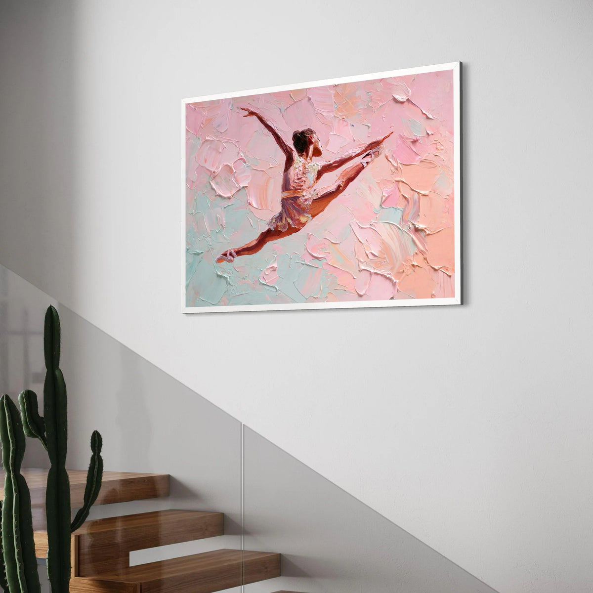 Graceful Ballerina Leap Canvas, Contemporary Ballet Dancer Wall Art, Pink Pastel Home Decor, Elegant Dance Illustration Canvas Print Art