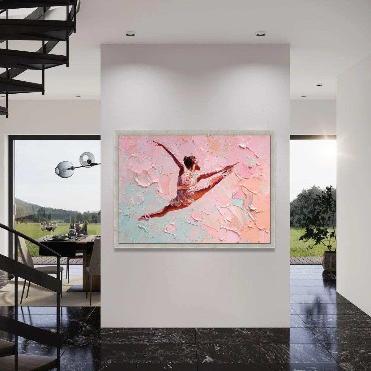 Graceful Ballerina Leap Canvas, Contemporary Ballet Dancer Wall Art, Pink Pastel Home Decor, Elegant Dance Illustration Canvas Print Art