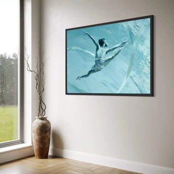 Elegant Ballet Dancer Canvas, Dynamic Dance Pose Wall Art, Blue Abstract Movement Canvas, Graceful Female Silhouette Art Print Art