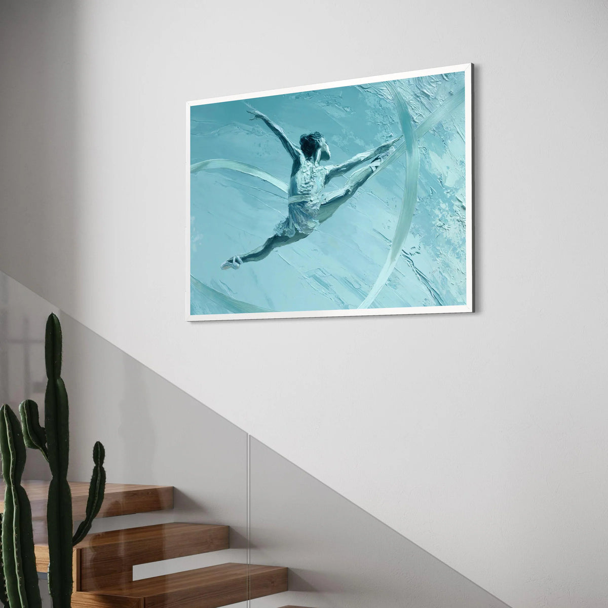 Elegant Ballet Dancer Canvas, Dynamic Dance Pose Wall Art, Blue Abstract Movement Canvas, Graceful Female Silhouette Art Print Art