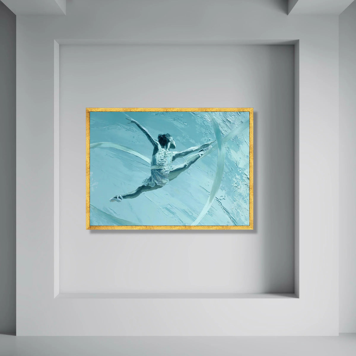 Elegant Ballet Dancer Canvas, Dynamic Dance Pose Wall Art, Blue Abstract Movement Canvas, Graceful Female Silhouette Art Print Art
