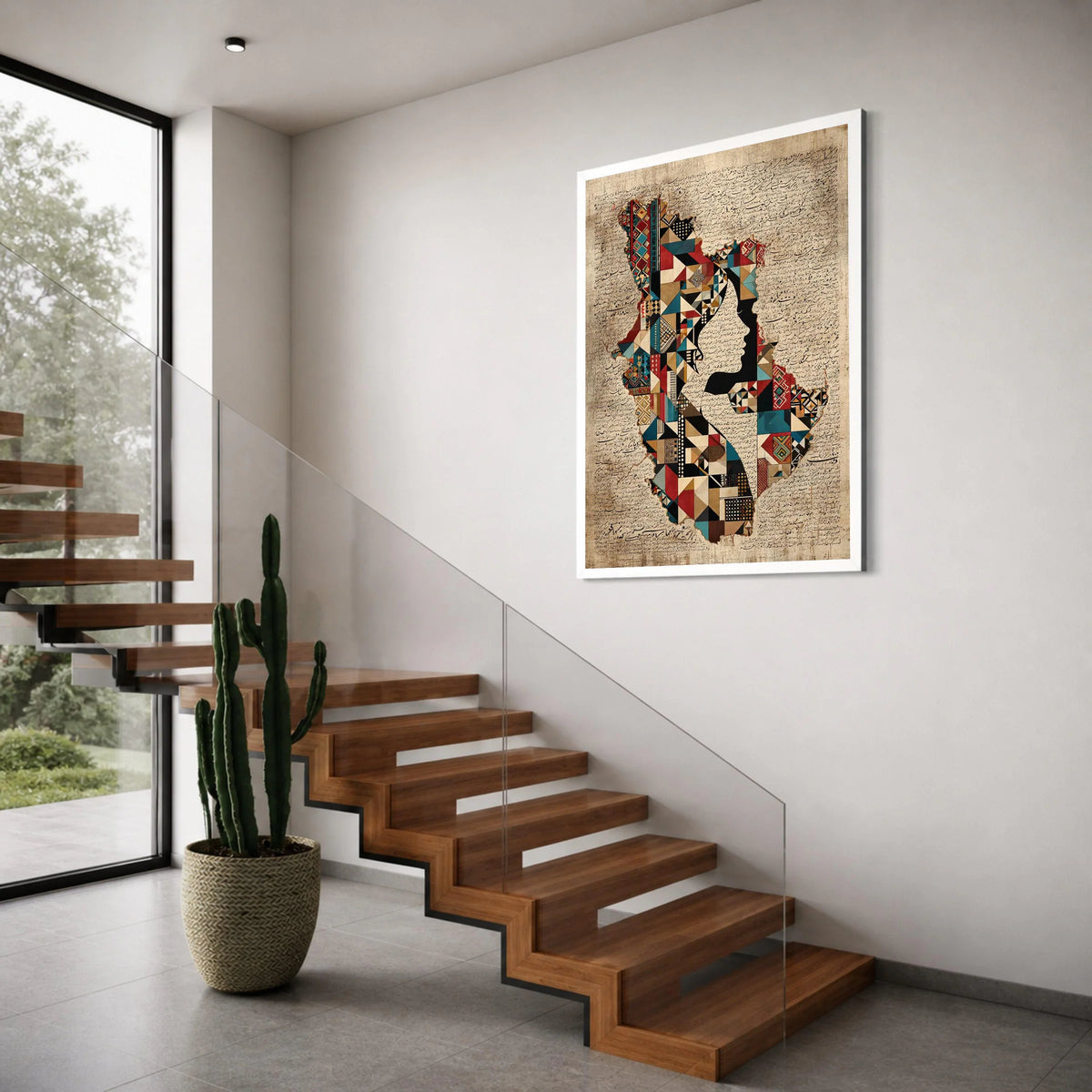 Geometric Woman Silhouette Canvas, Arabic Calligraphy Wall Art, Abstract Cultural Canvas, Middle Eastern Art Print, Home Print Art