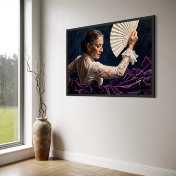 Elegant Flamenco Dancer with Fan Canvas, Spanish Dance Wall Art, Woman Lace Dress, Cultural Home Decoration, Ready to Hang Canvas Print Art