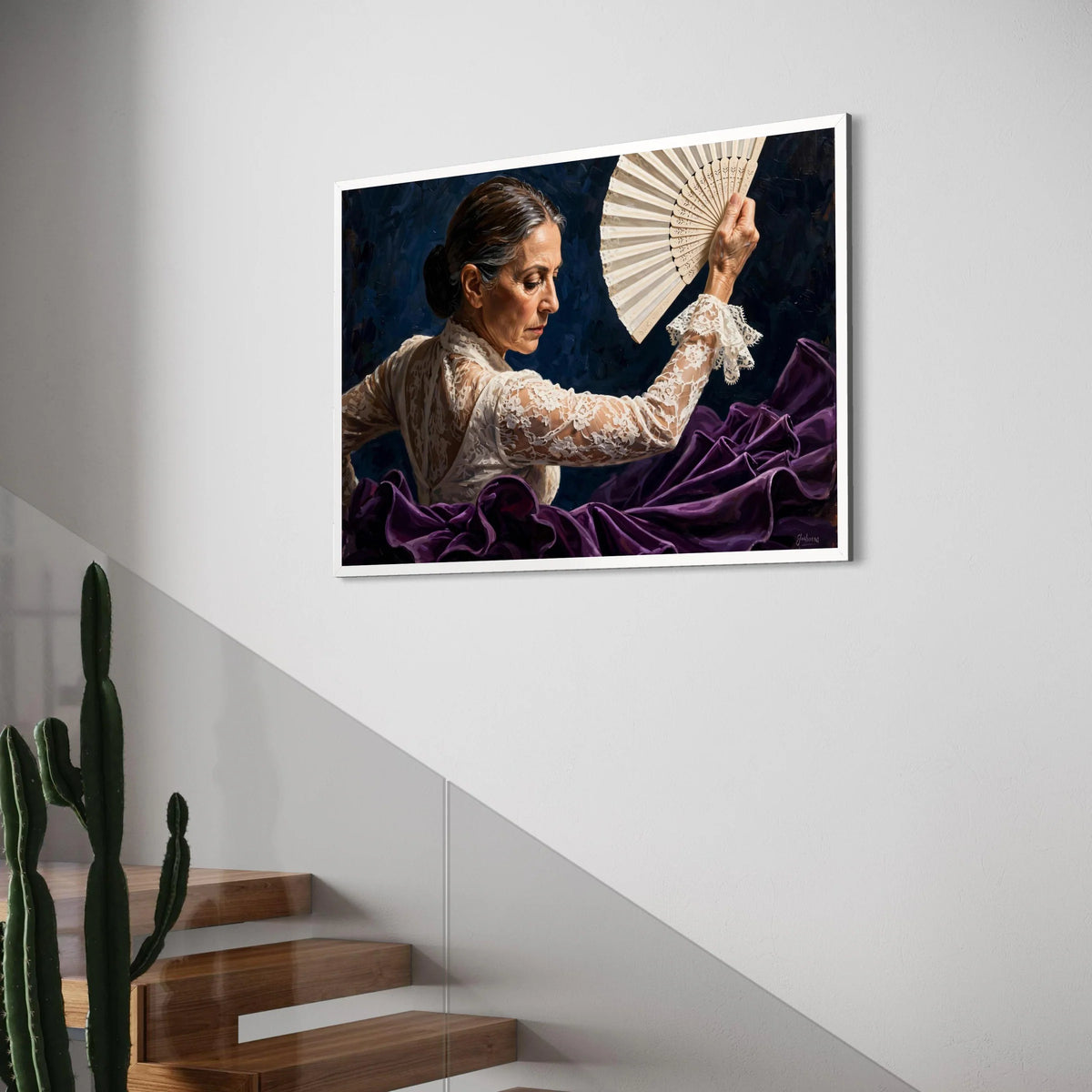 Elegant Flamenco Dancer with Fan Canvas, Spanish Dance Wall Art, Woman Lace Dress, Cultural Home Decoration, Ready to Hang Canvas Print Art