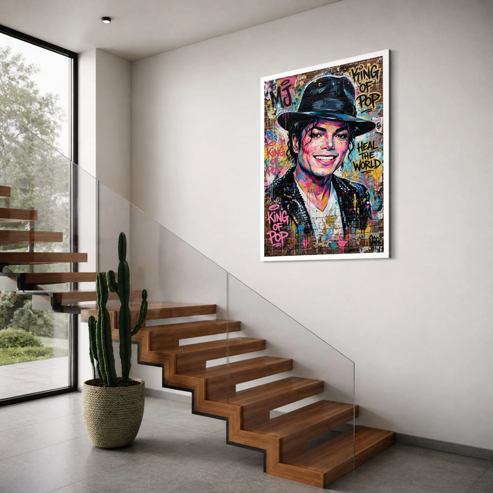 Vibrant Pop Icon Graffiti Canvas, Urban Street Art Portrait, King of Pop Wall Decor, Colorful Music Legend Canvas Print Art
