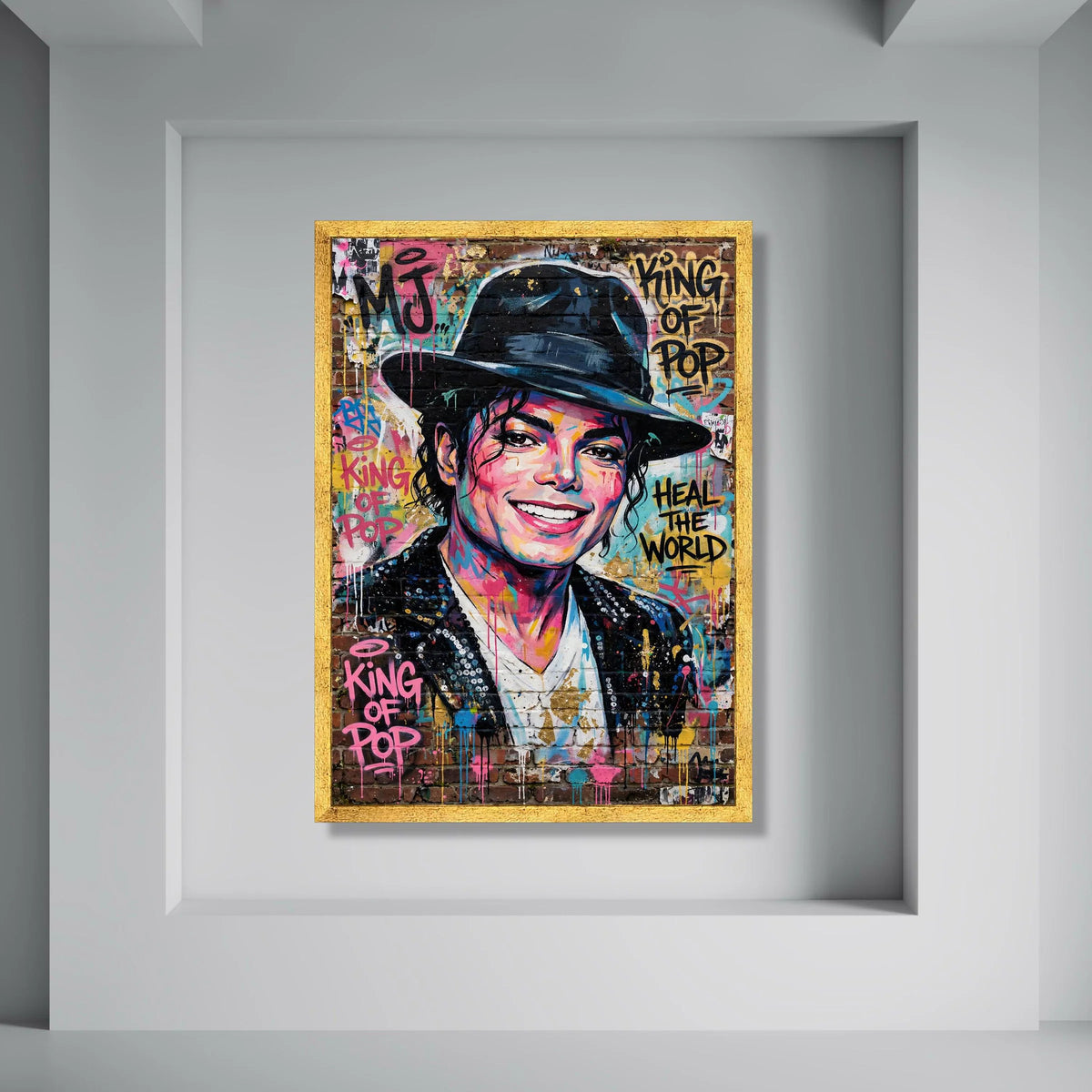Vibrant Pop Icon Graffiti Canvas, Urban Street Art Portrait, King of Pop Wall Decor, Colorful Music Legend Canvas Print Art