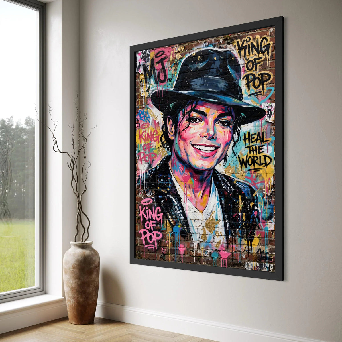 Vibrant Pop Icon Graffiti Canvas, Urban Street Art Portrait, King of Pop Wall Decor, Colorful Music Legend Canvas Print Art