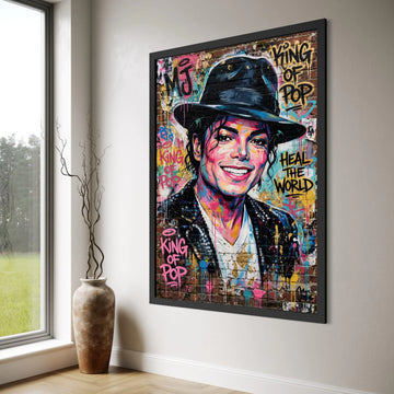Vibrant Pop Icon Graffiti Canvas, Urban Street Art Portrait, King of Pop Wall Decor, Colorful Music Legend Canvas Print Art