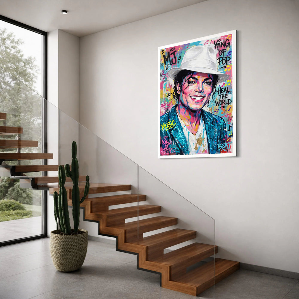 Vibrant Pop Music Legend Canvas Wall Art, Colorful Portrait Painting, King of Pop Wall Decor, Musical Icon Canvas Print Print Art