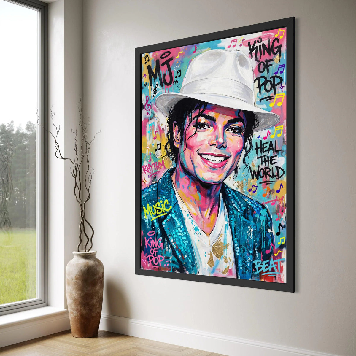 Vibrant Pop Music Legend Canvas Wall Art, Colorful Portrait Painting, King of Pop Wall Decor, Musical Icon Canvas Print Print Art