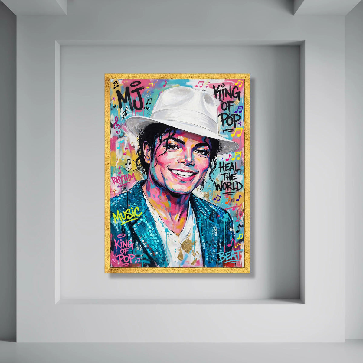 Vibrant Pop Music Legend Canvas Wall Art, Colorful Portrait Painting, King of Pop Wall Decor, Musical Icon Canvas Print Print Art