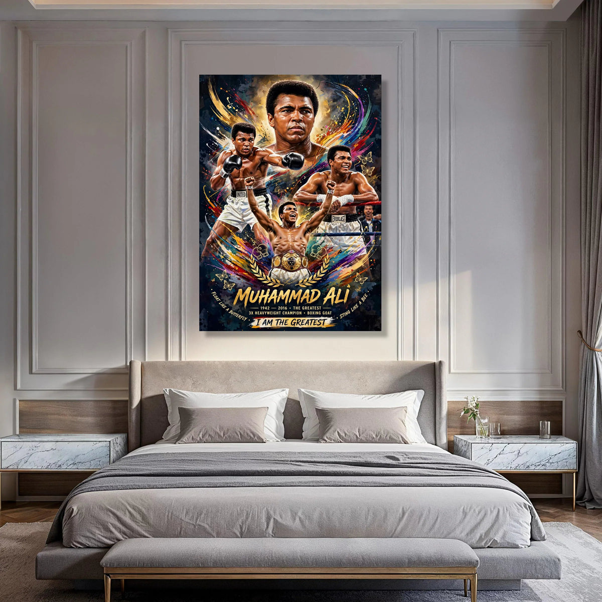 Muhammad Ali Tribute Canvas, Boxing Champion Wall Art, Sports Legend Portrait, Inspirational Canvas Decoration, Athletic Hero Print Art
