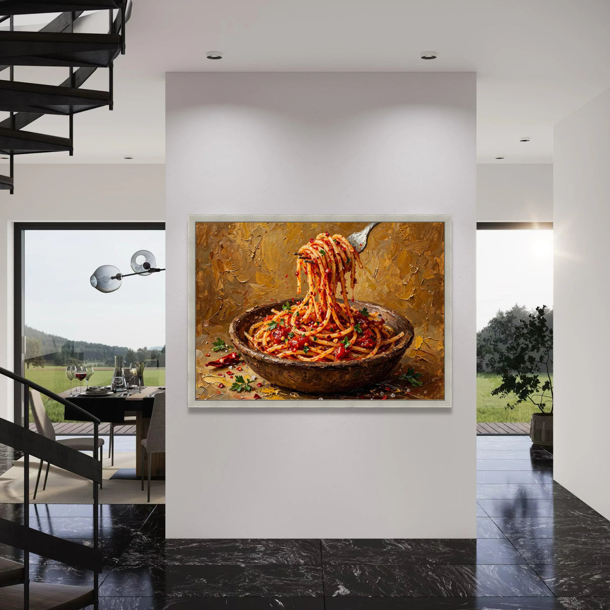 Spaghetti with Tomato Sauce Canvas, Italian Pasta Wall Art, Rustic Kitchen Decor, Food Illustration Print, Culinary Canvas Print Art